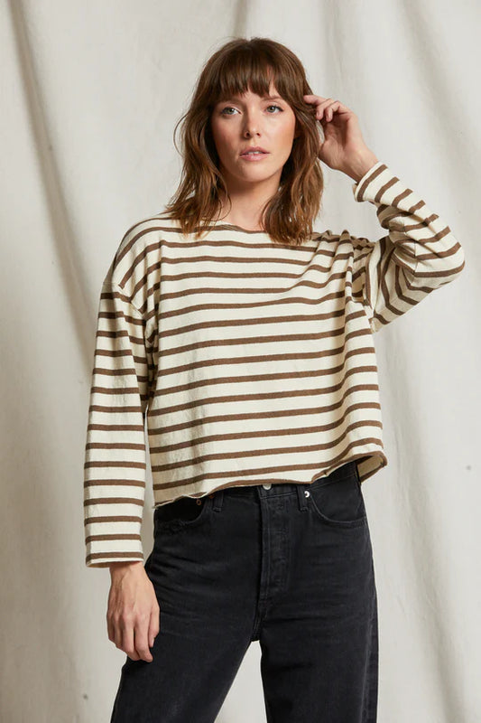 Taylor Recycled Cotton Striped Long Sleeve Top - Walnut Stripe