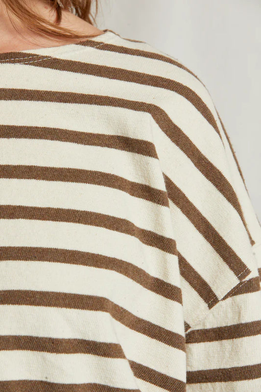 Taylor Recycled Cotton Striped Long Sleeve Top - Walnut Stripe