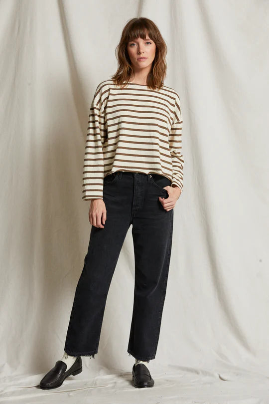 Taylor Recycled Cotton Striped Long Sleeve Top - Walnut Stripe