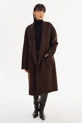 Thara Shawl Collar Wool Coat - Dark Brown