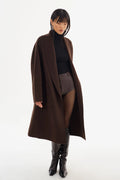 Thara Shawl Collar Wool Coat - Dark Brown