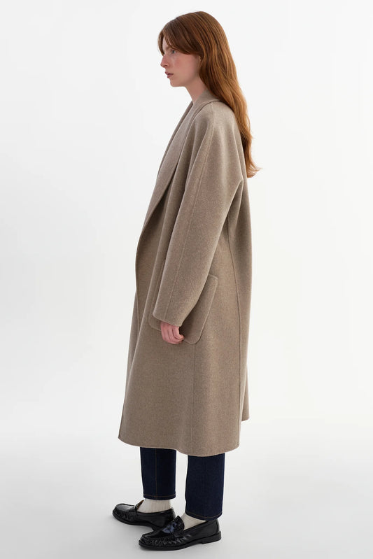 Thara Shawl Collar Wool Coat - Heather Taupe