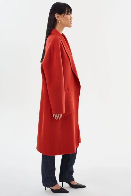 Thara Shawl Collar Wool Coat - Crimson