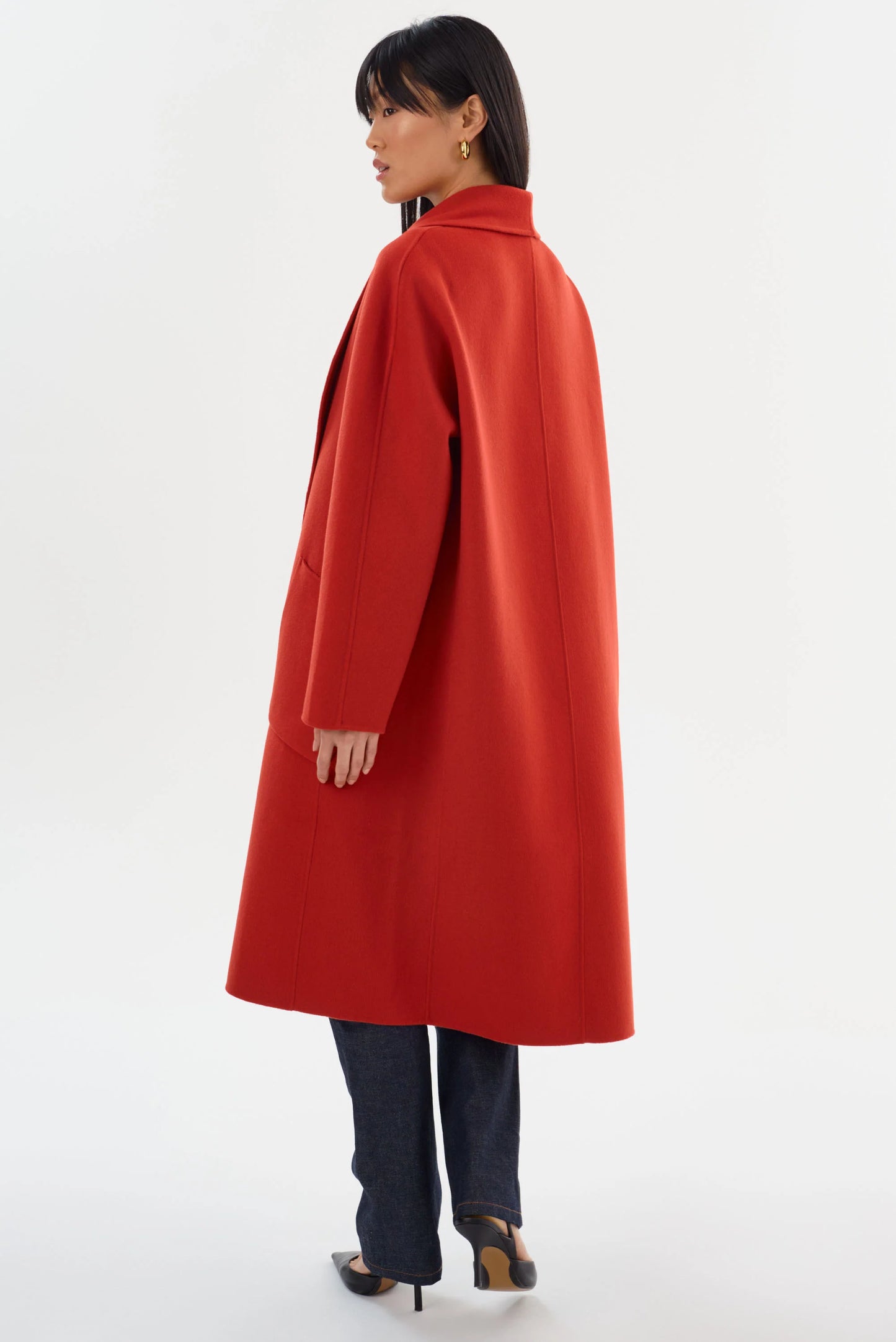 Thara Shawl Collar Wool Coat - Crimson