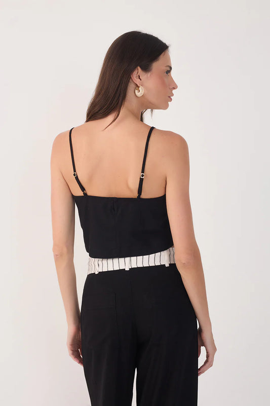 Front Knot Sleeveless Blouse - Black