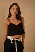 Front Knot Sleeveless Blouse - Black