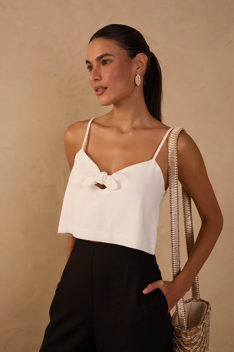 Front Knot Sleeveless Blouse - Off White