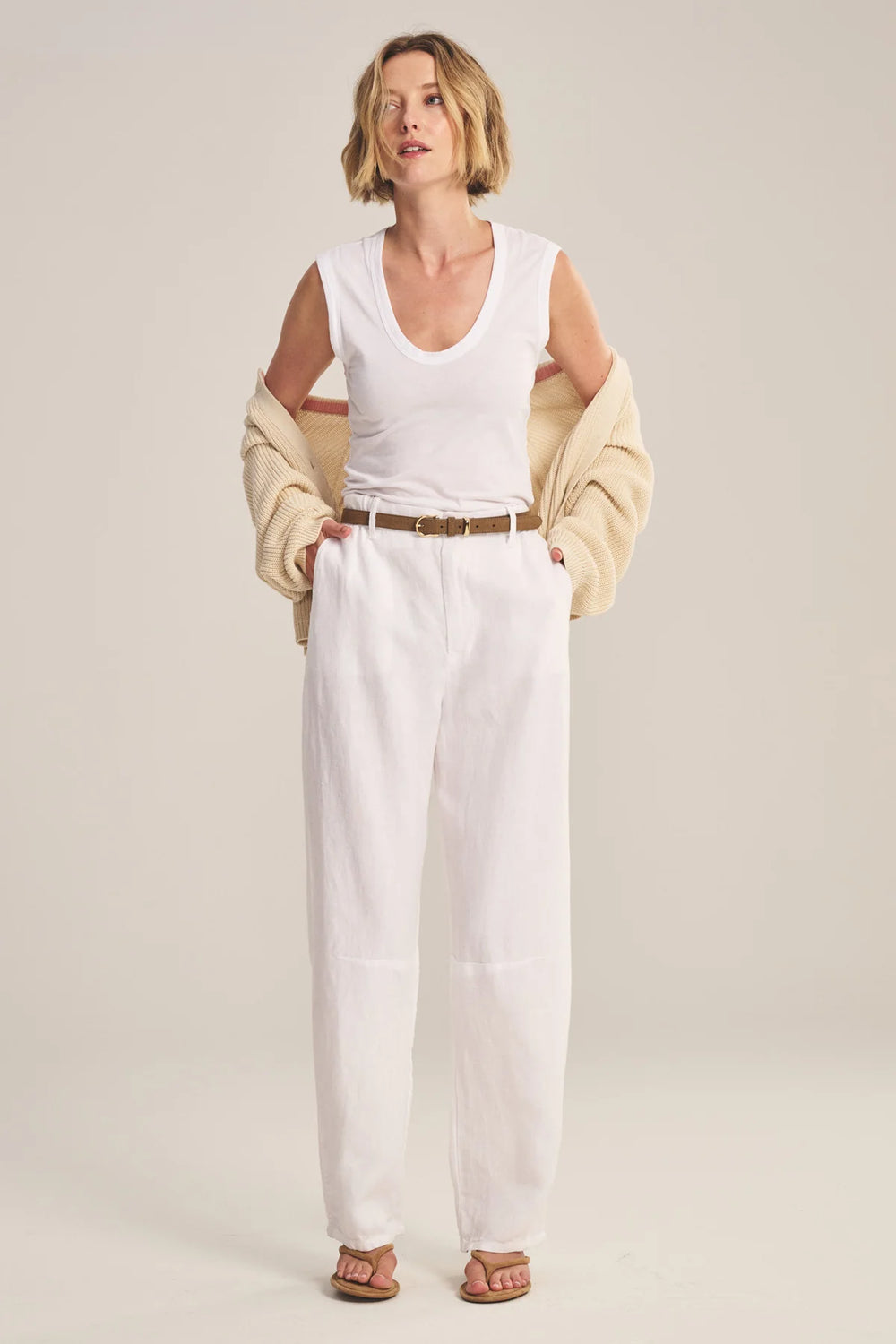 Taylor Heavy Linen Pant - White