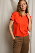 Harley Cotton Boxy Crew Neck Tee - Tomato