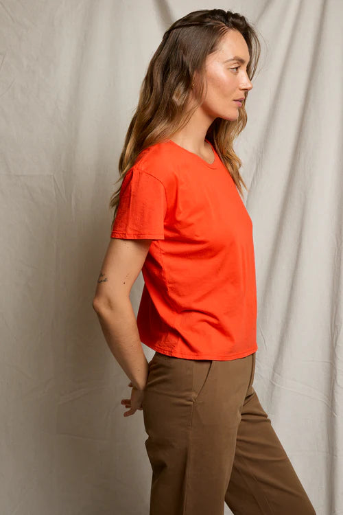 Harley Cotton Boxy Crew Neck Tee - Tomato