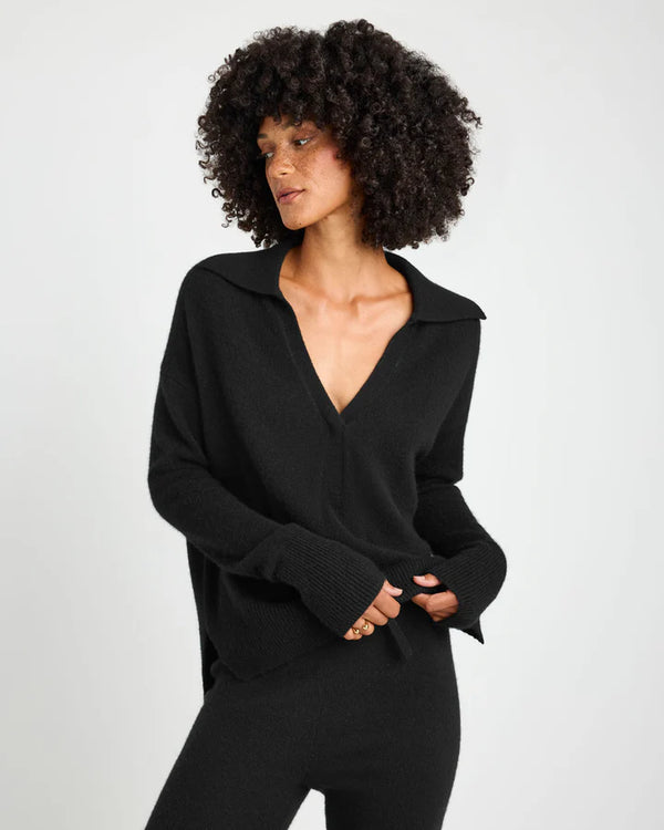 Tori Cashmere Polo Sweater - Black