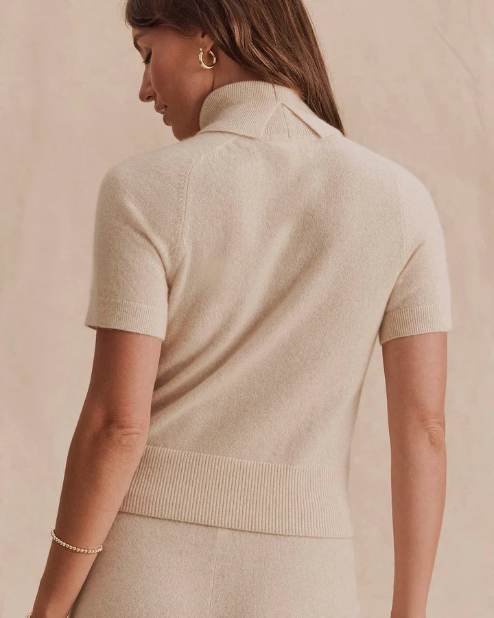 Tori Cashmere Short Sleeve Sweater - Wheat Heather