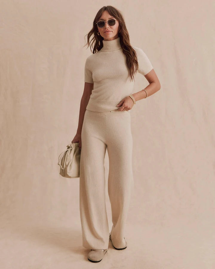 Tori Cashmere Short Sleeve Sweater - Wheat Heather