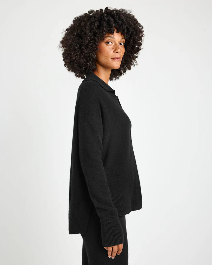 Tori Cashmere Polo Sweater - Black