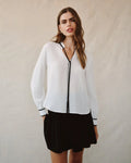 Contrast Trim Long Sleeve Pullover - Off White