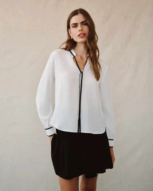 Contrast Trim Long Sleeve Pullover - Off White