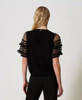 Jumper with Tulle and Lace Sleeves - Black