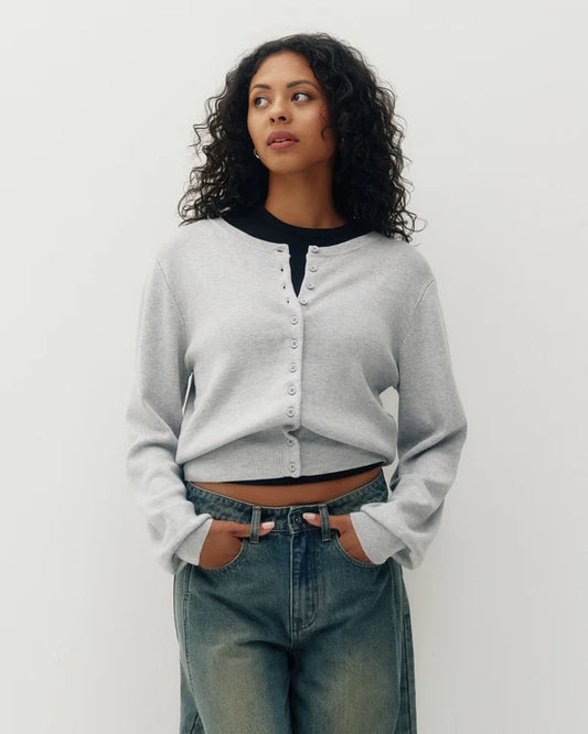 Pullover Two-Way Cardigan - Heather Grey