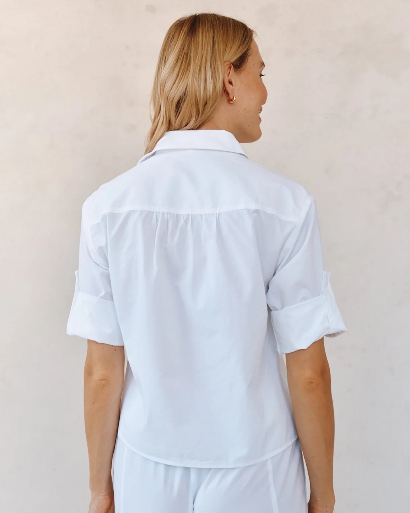 Long Sleeve Crop Utility Shirt - White