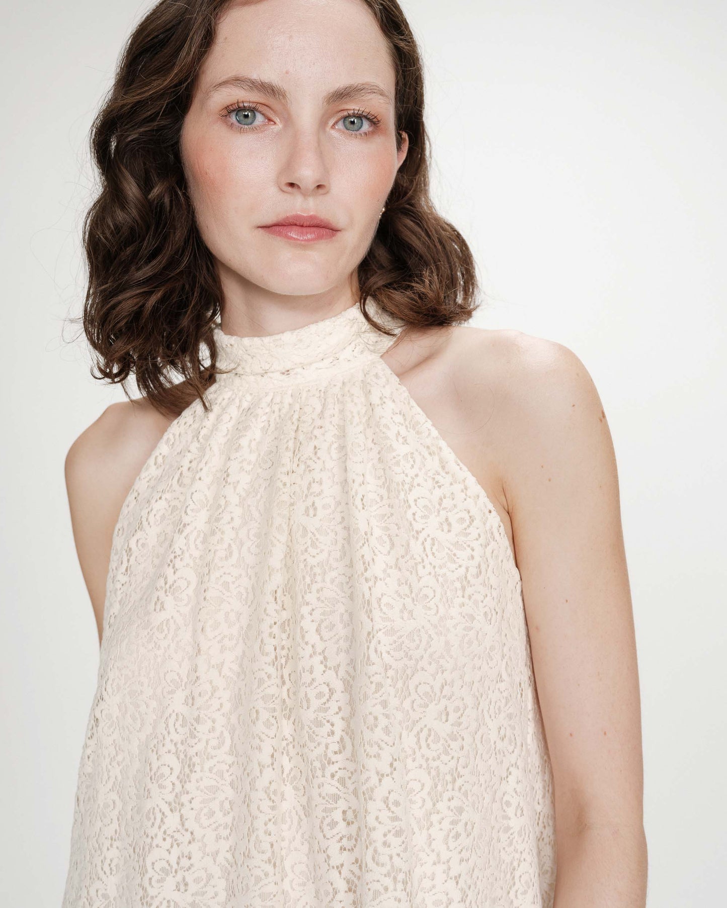 Vasarely Sleeveless Short Lace Dress - Ecru