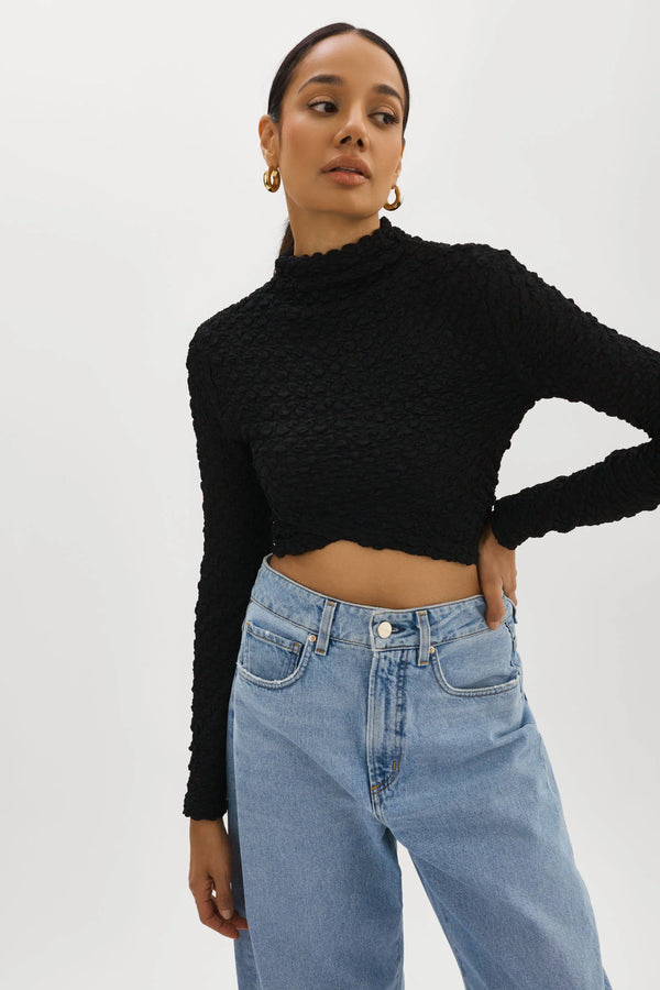 Velma Crossover Long Sleeve Top - Black