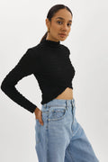 Velma Crossover Long Sleeve Top - Black