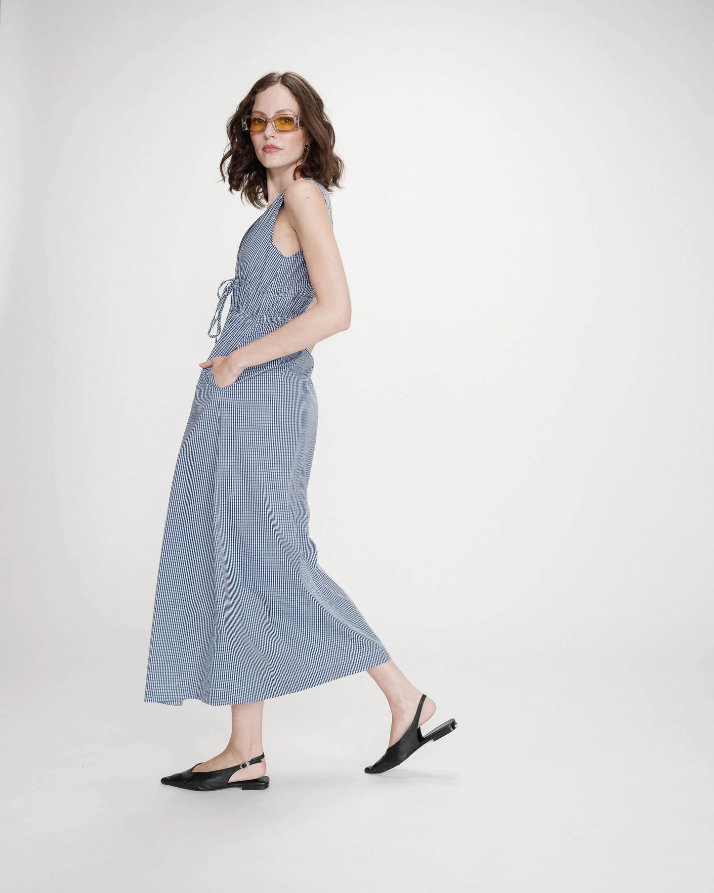 Velmira Long Checked Dress - Marine