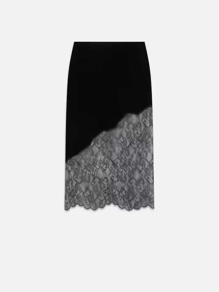 Velvet Lace Skirt - Black