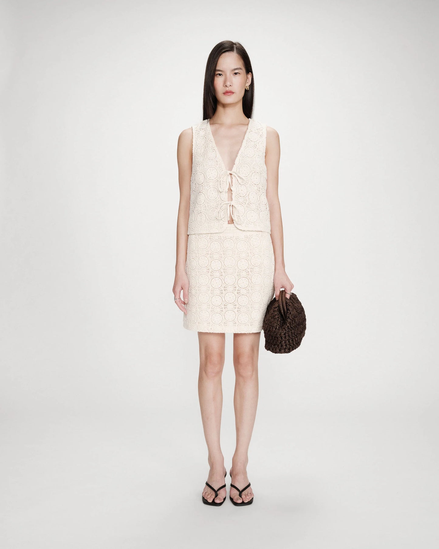 Victoria Bohemian Straight Short Crochet Skirt - Ecru