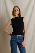 Violet Sweater Rib Mockneck Tank - True Black