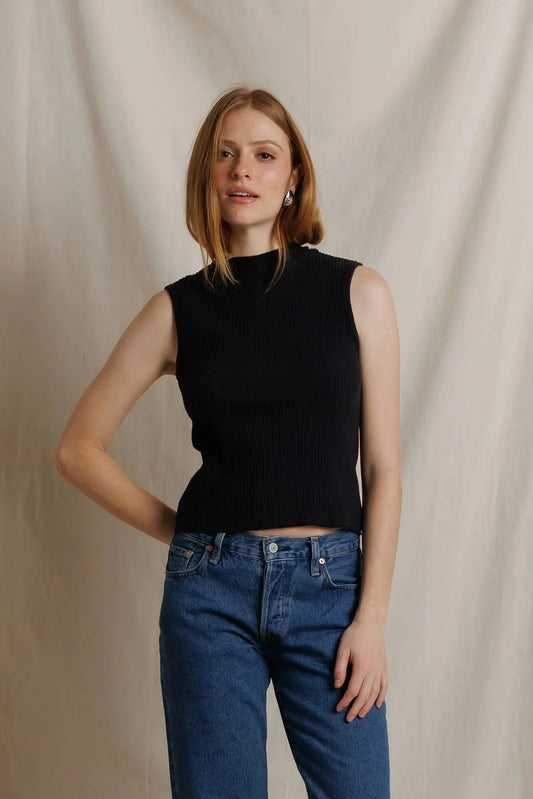 Violet Sweater Rib Mockneck Tank - True Black