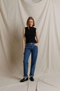 Violet Sweater Rib Mockneck Tank - True Black