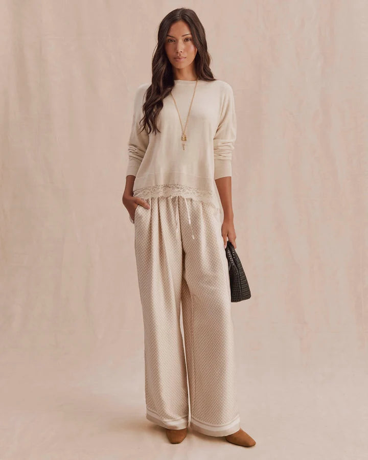Valerie Pleated Print Pant - Wheat / Shell