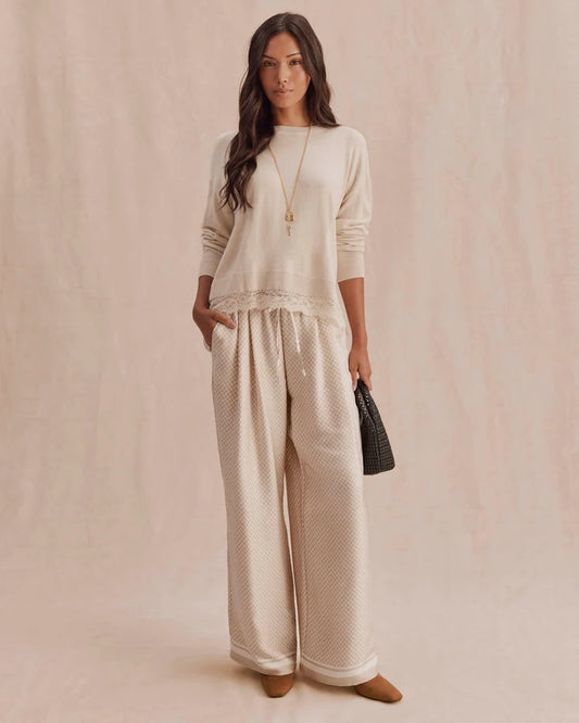 Valerie Pleated Print Pant - Wheat / Shell