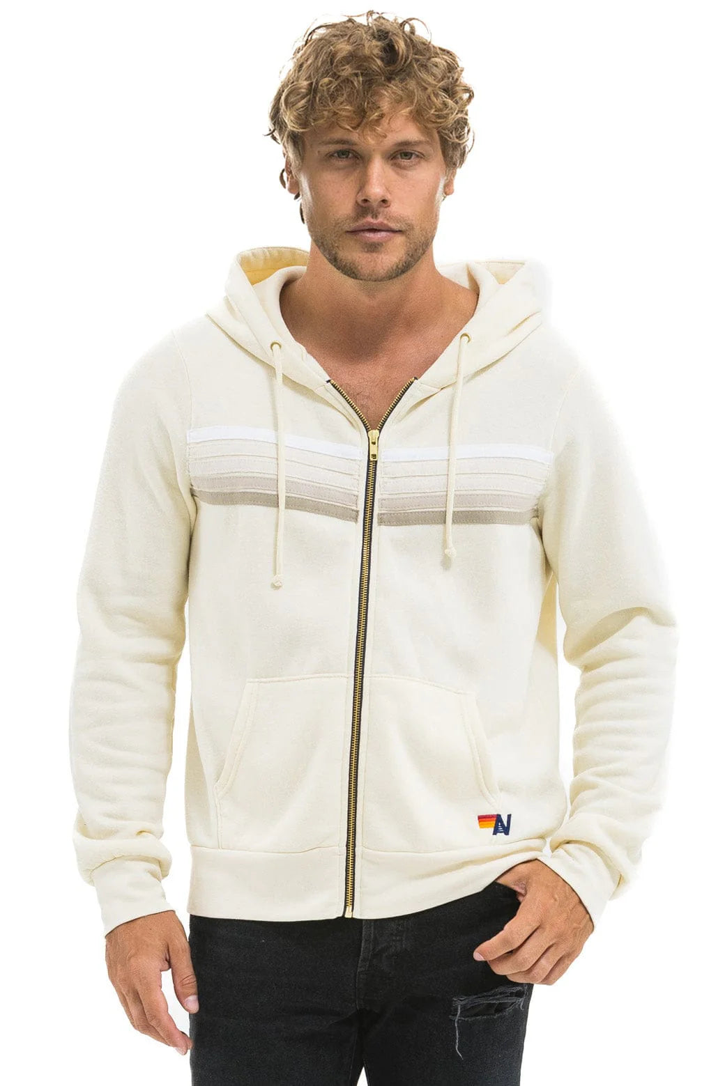 5 Stripe Hoodie - Vintage White / White Grey