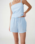 Waylen Gingham Cotton Shorts - Ciel