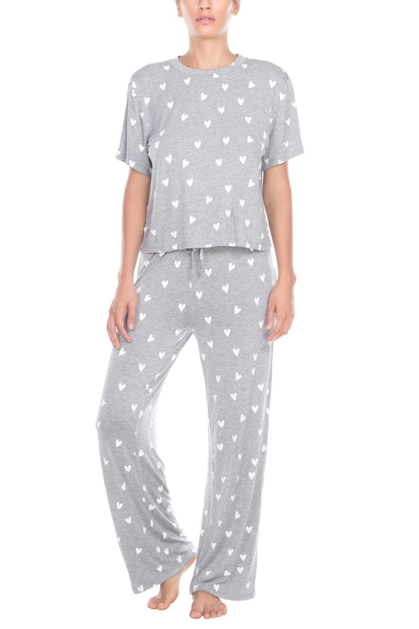 All American PJ Set - Heather Grey Hearts