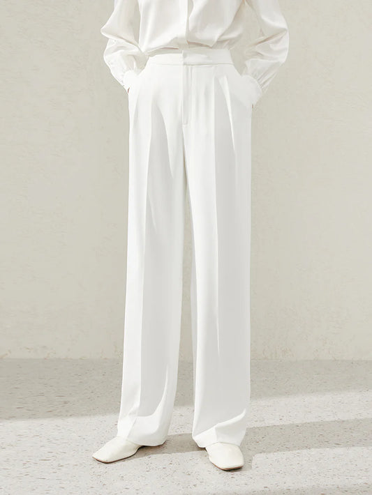 Straight Fit Smooth Trousers  - White
