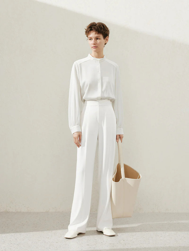 Straight Fit Smooth Trousers  - White