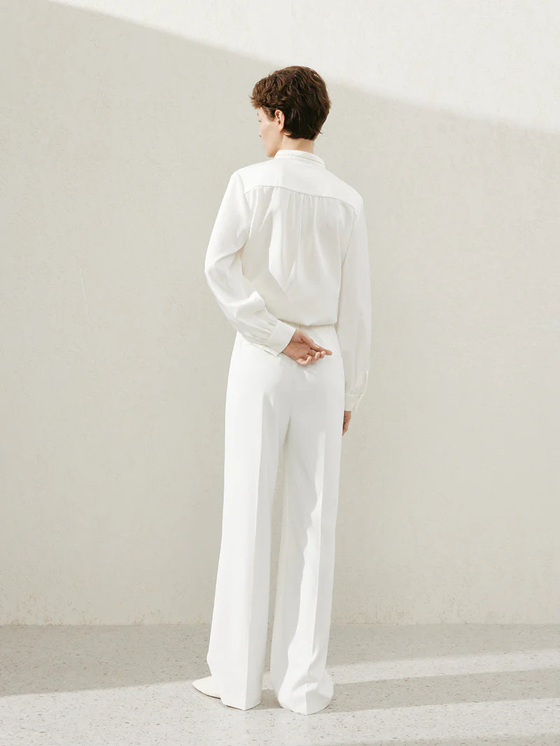 Straight Fit Smooth Trousers  - White