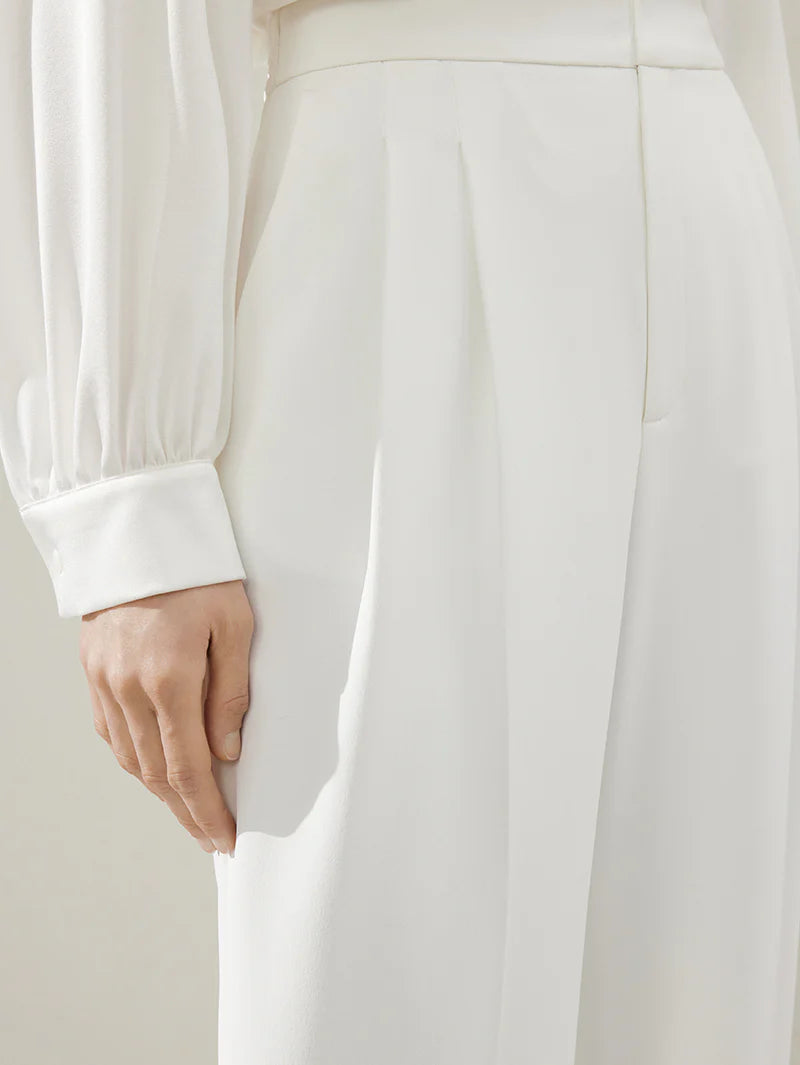 Straight Fit Smooth Trousers  - White