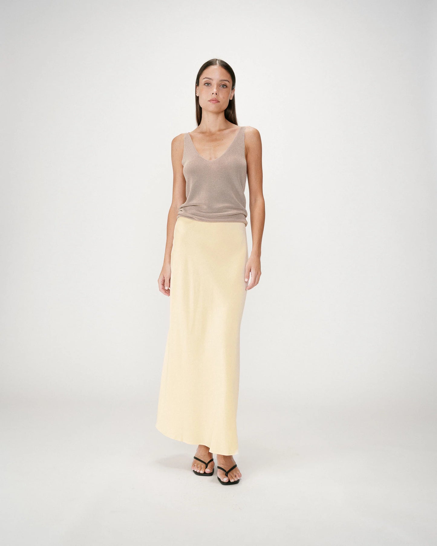 Winda High-Waisted Flared Long Skirt - Jaune