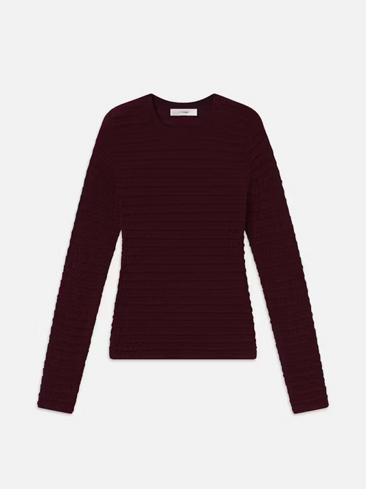 Smocked L/S Crewneck - Wine