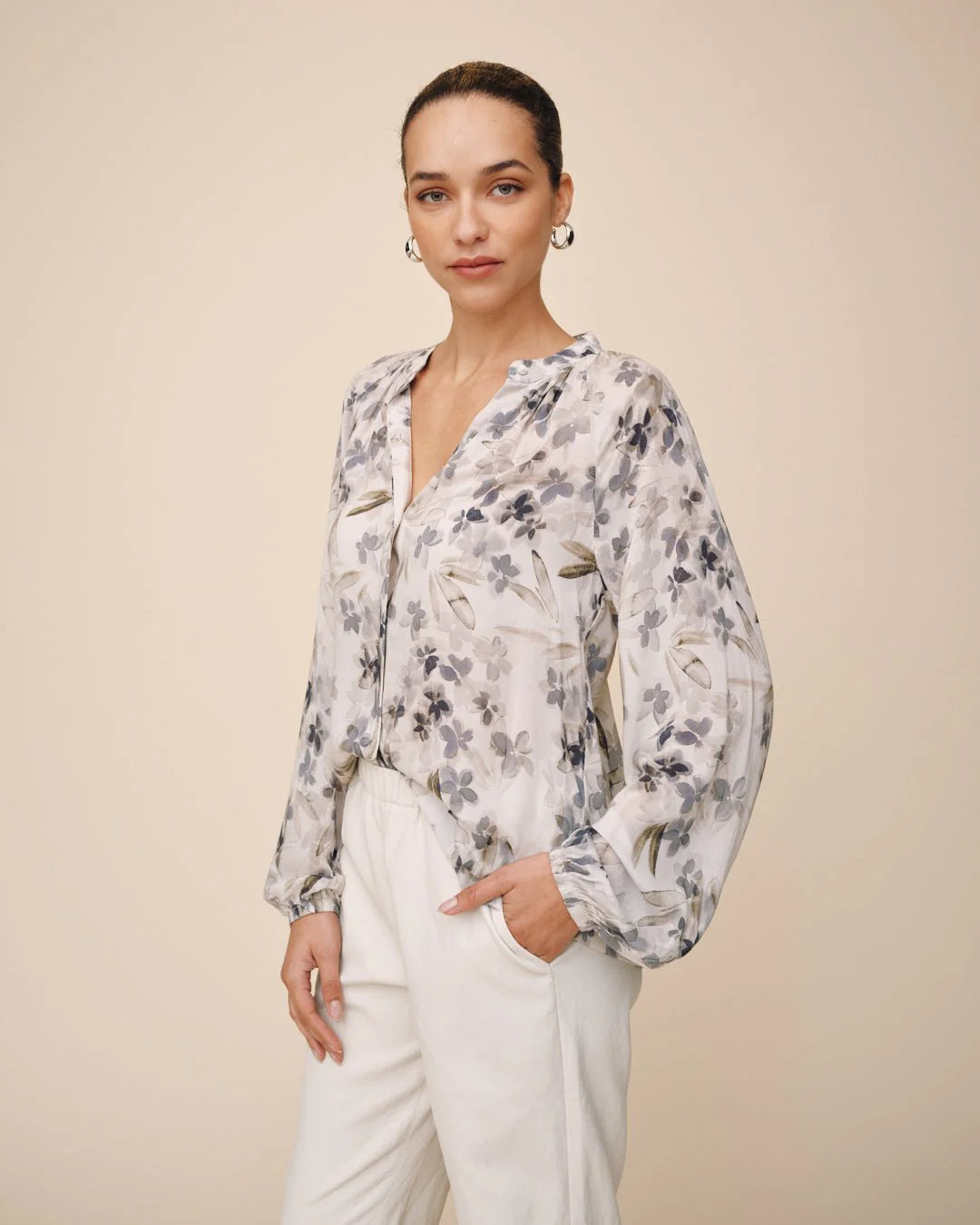 Long Sleeve Shirred Raglan Shirt - Frozen Wisteria