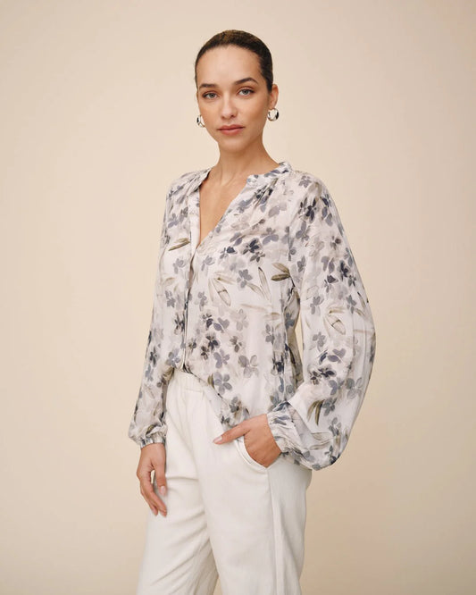 Long Sleeve Shirred Raglan Shirt - Frozen Wisteria