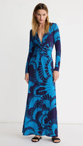 Waist Knot Dress - Navy Graphic