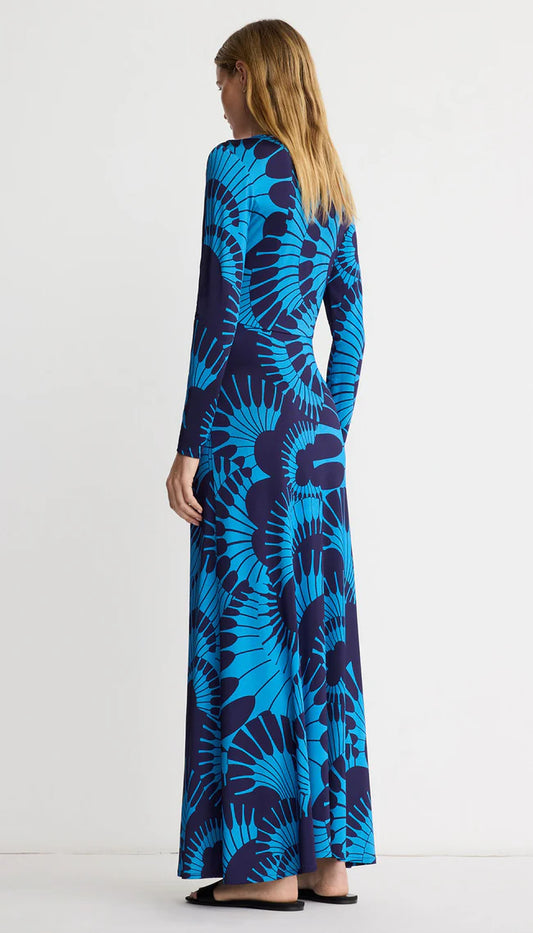 Waist Knot Dress - Navy Graphic