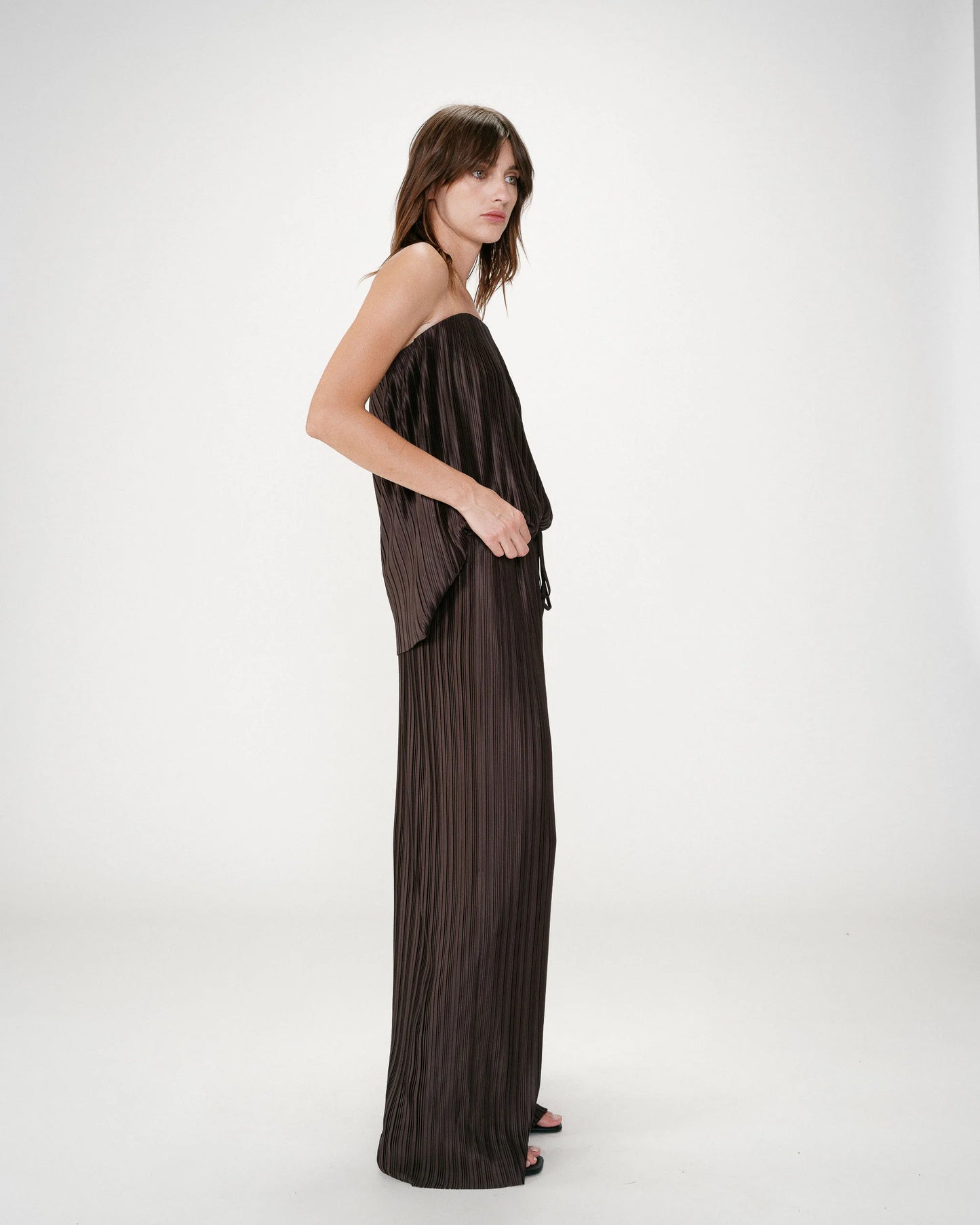 West Pleated Bustier Top - Chocolate