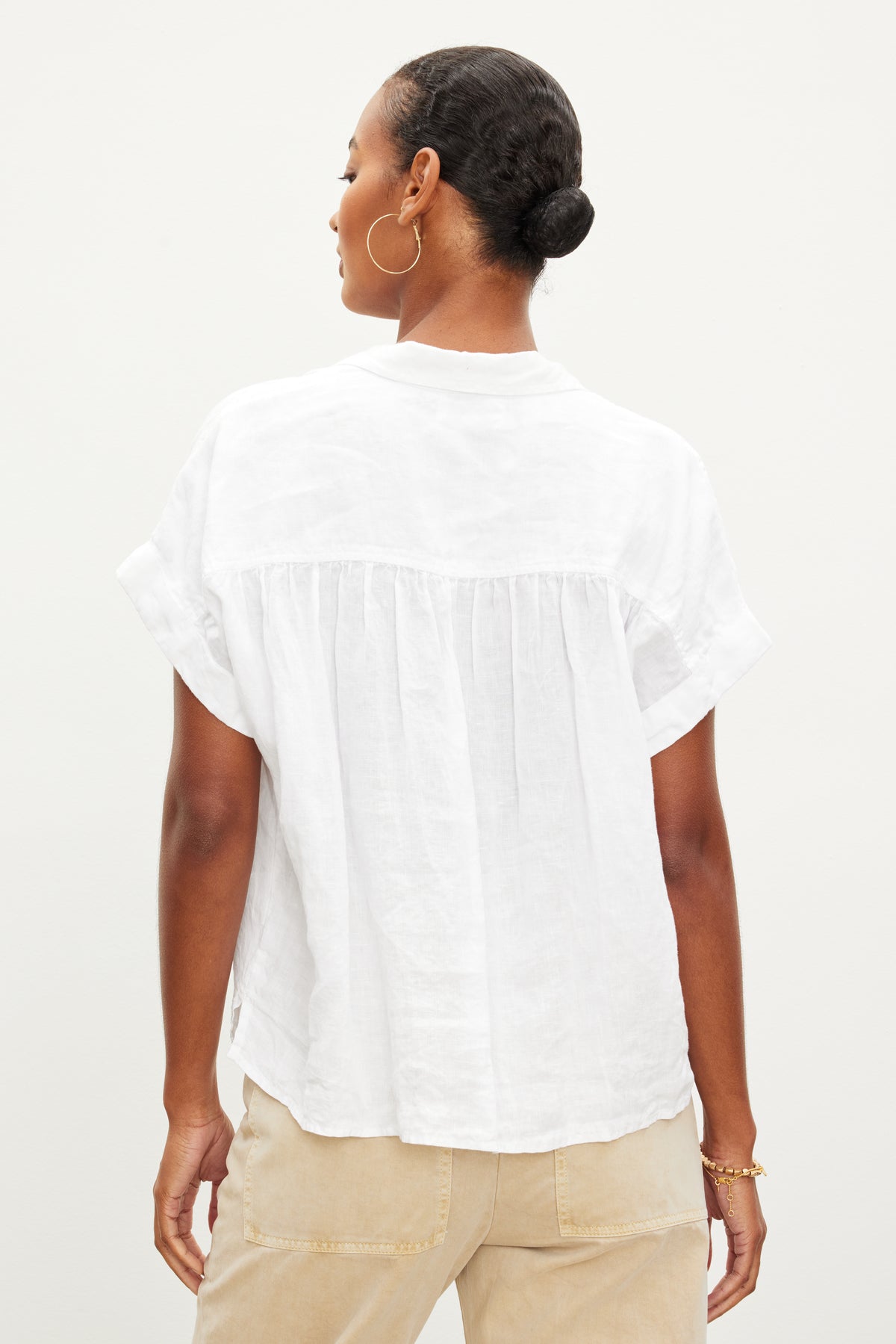 Aria Woven Linen S/S Button Up Top - White
