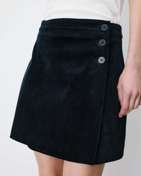 Adele Corduroy Wrap Mini Skirt - Navy